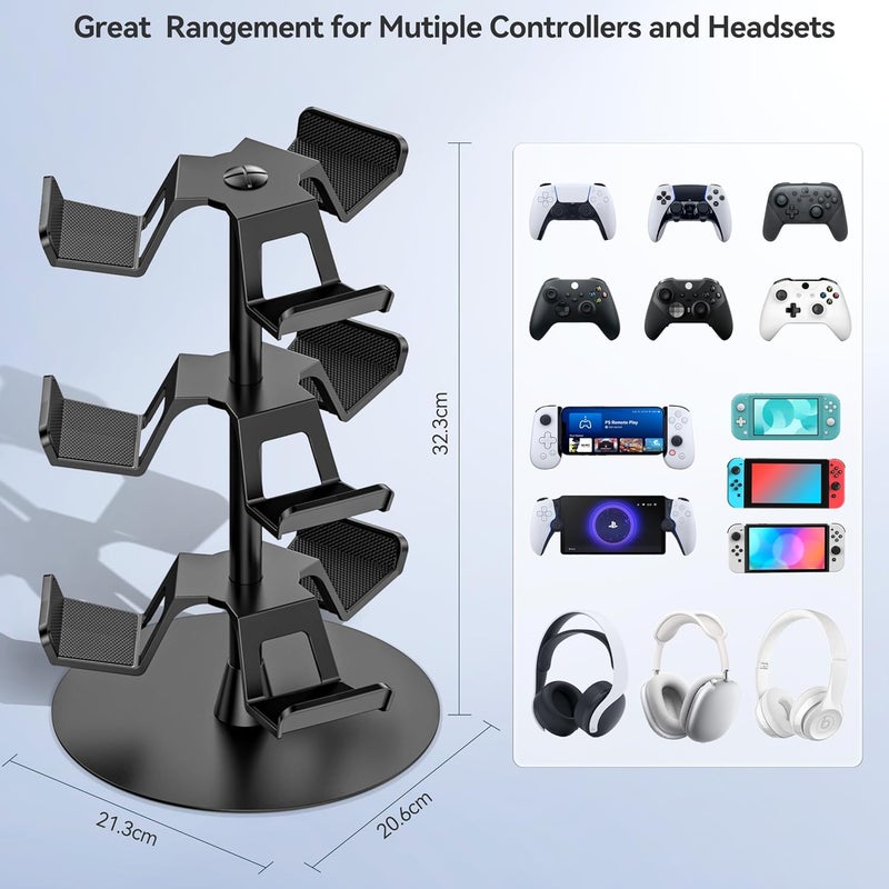Kosker Headset Stand 3 Tiers for Desk, Rotatable Gaming Controller Stand for PS5/PS4/Xbox/Switch2/PS Portal/Phone, Universal PC Gamer Gift Accessory Controller/Headphone Holder for 9 Packs Controller - Image 4